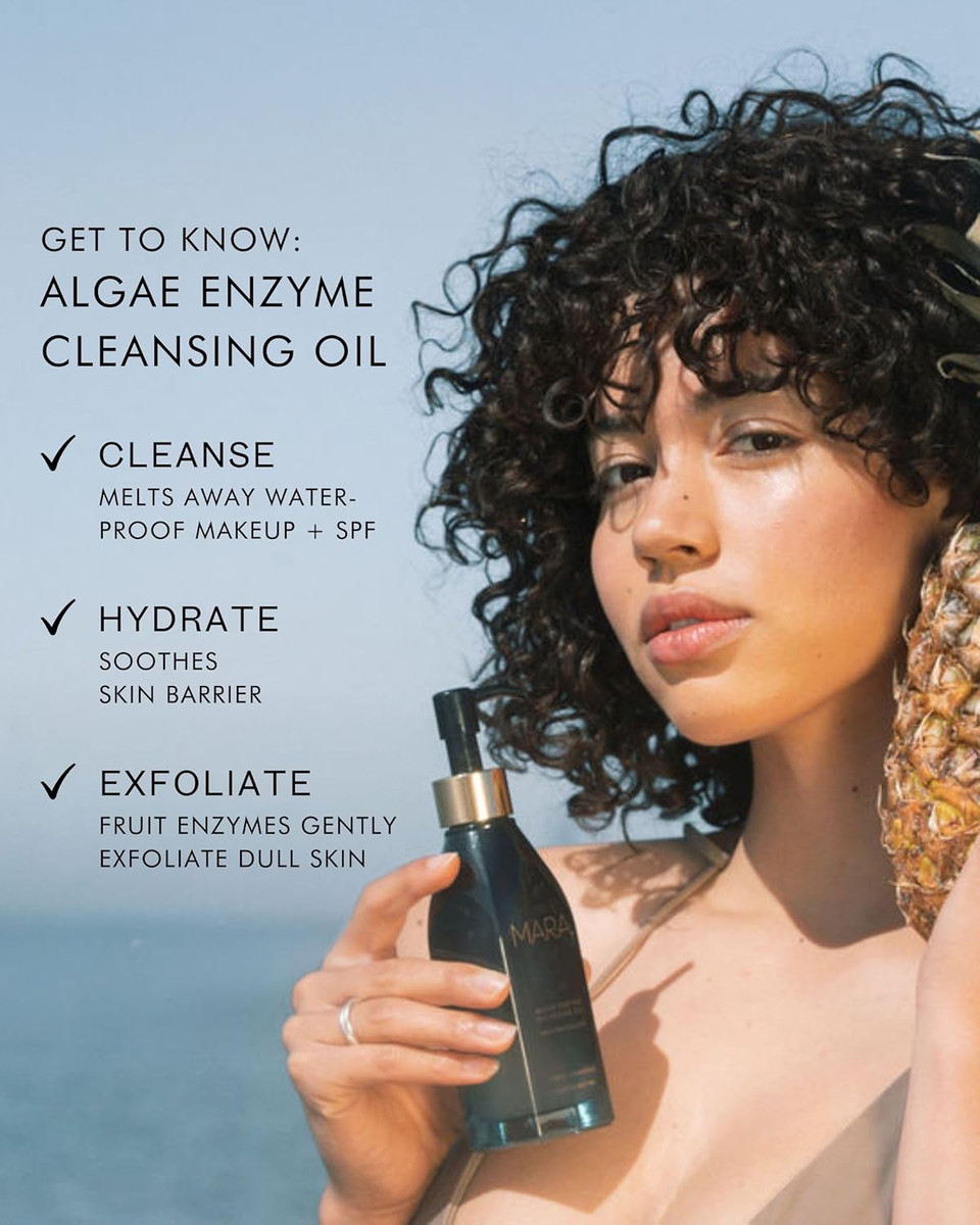 Mara - Natural Chia + Moringa Algae Enzyme Cleansing Oil | Plant-Based, Gluten-Free Skin Care | For All Skin Types, Hypoallergenic, Hydrating, Exfoliating, Make-Up Remover (4 Oz | 120 Ml)