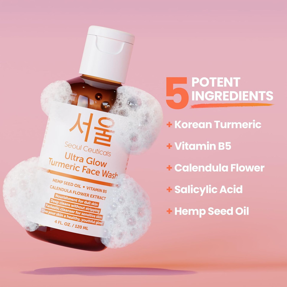 Seoulceuticals Korean Turmeric Face Wash Cleanser  Vegan Cruelty Free Korean Skincare Facial Cleanser  K Beauty Skin Care For Dry Sensitive Skin 4Oz