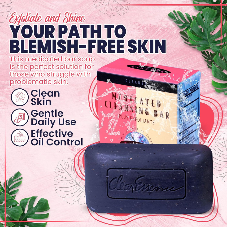 Clear Essence Platinum Extra Strength Medicated Cleansing Bar Plus Exfoliant - 4.7 Oz | Face And Body Soap - Complexion Soap - Washes Away Dirt, Oil, And Acne - Soap For Men And Women