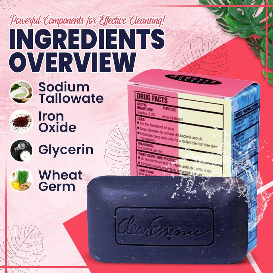 Clear Essence Platinum Extra Strength Medicated Cleansing Bar Plus Exfoliant - 4.7 Oz | Face And Body Soap - Complexion Soap - Washes Away Dirt, Oil, And Acne - Soap For Men And Women