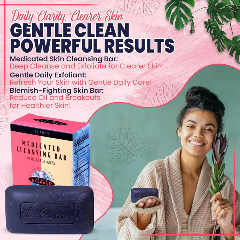 Clear Essence Platinum Extra Strength Medicated Cleansing Bar Plus Exfoliant - 4.7 Oz | Face And Body Soap - Complexion Soap - Washes Away Dirt, Oil, And Acne - Soap For Men And Women