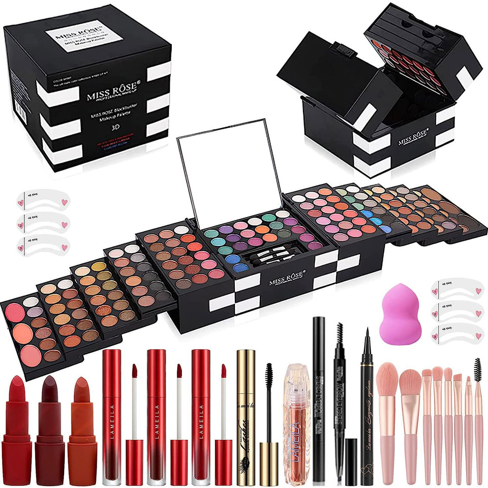 Miss Rose M 148 Colors Makeup Pallet,Professional Makeup Kit For Women Full Kit,All In One Makeup Sets For Women&Beginner,Include Eyeshadow,Lipstick,Eyeliner,Concealer,Makeup Brush(045 Set-Black)045 Set