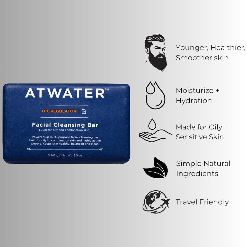 Atwater Charcoal Facial Cleansing Bar For Oily To Combination Skin, Sulfate Free Rich Lathering Charcoal Face Soap; Gentle Face Cleanser For Daily Use; Natural MenS Face Wash - 142 Grams / 5 Oz
