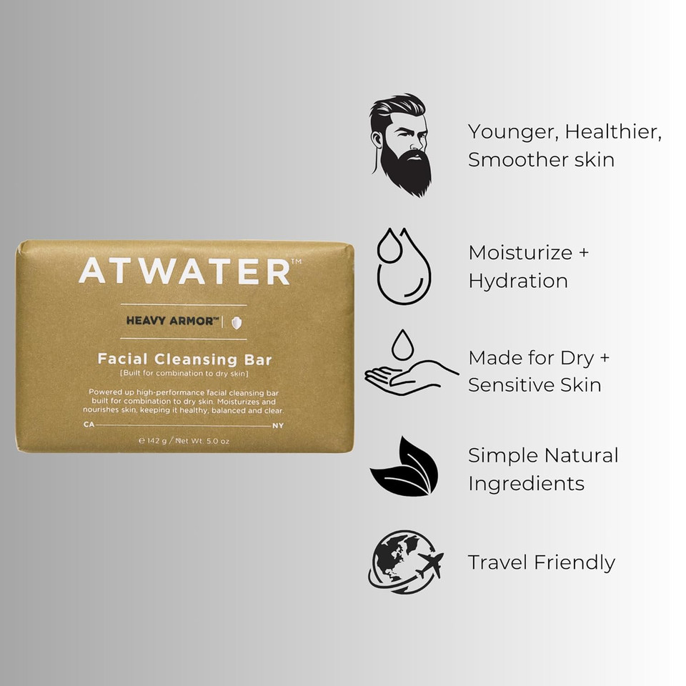Atwater Facial Cleansing Bar For Dry To Combination Skin, Moisturizing Sulfate-Free Rich Lathering Face Wash Soap; Gentle Face Cleanser For Daily Use; Natural MenS Face Wash - 142 Grams / 5 Oz