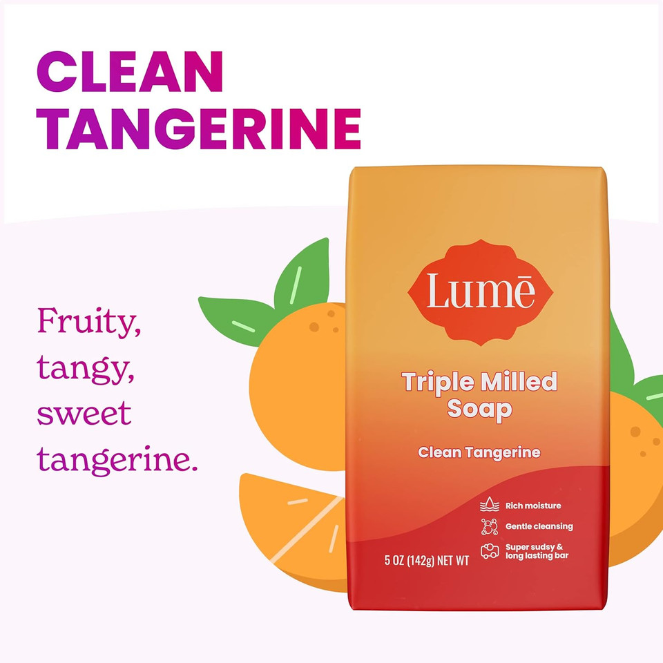 Lume Triple Milled Bar Soap - Rich Moisture & Gentle Cleansing - Paraben Free, Phthalate Free, Skin Safe - 5 Ounce (Clean Tangerine)
