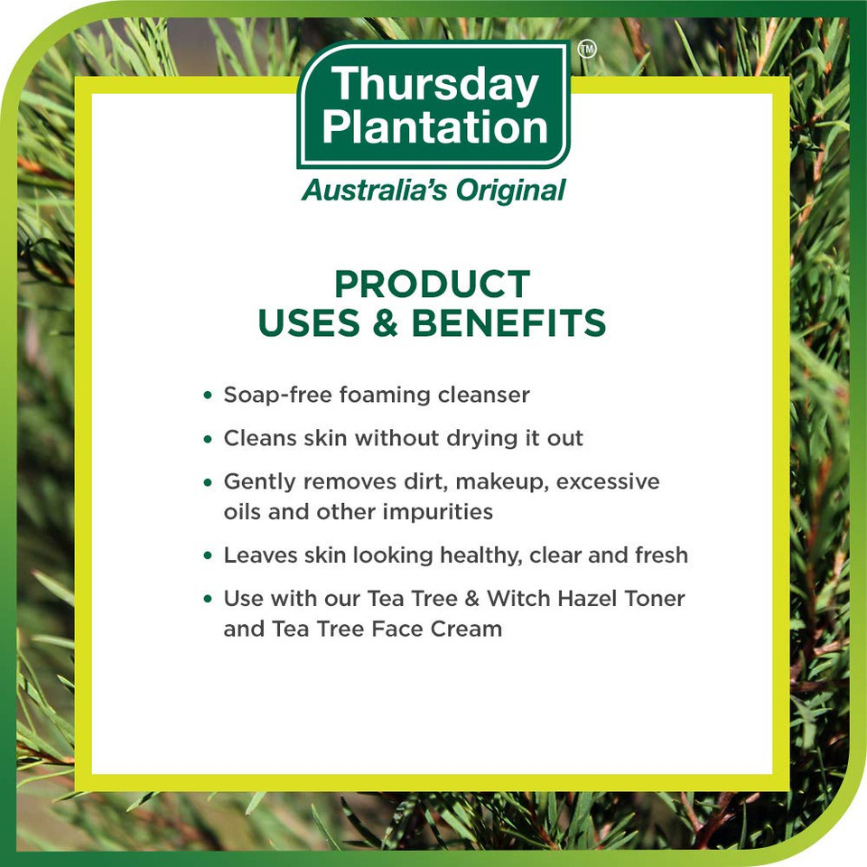 Thursday Plantation Tea Tree Face Wash Foam, Gentle Soap-Free Skin Cleanser, 5.1 Fl Oz