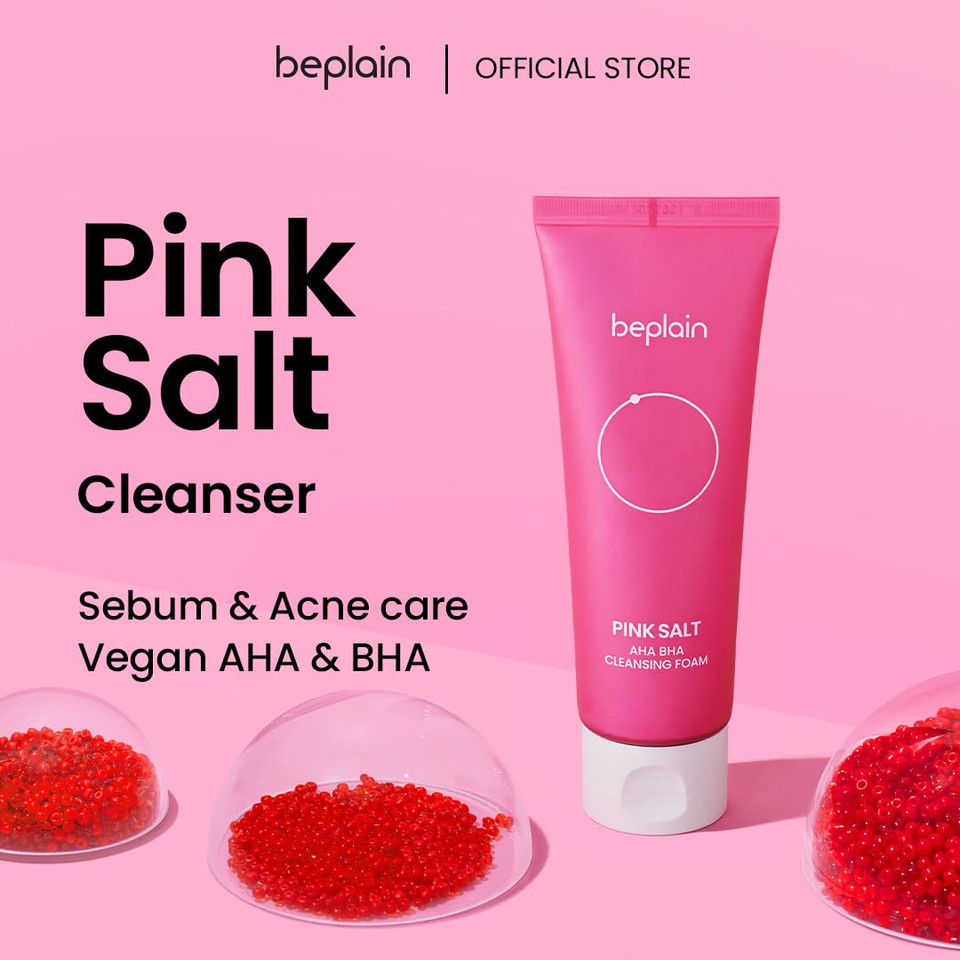 Beplain Pink Salt Aha Bha Cleansing Foam 120Ml With Enriched Pink Salt And Vegan Aha/Bha