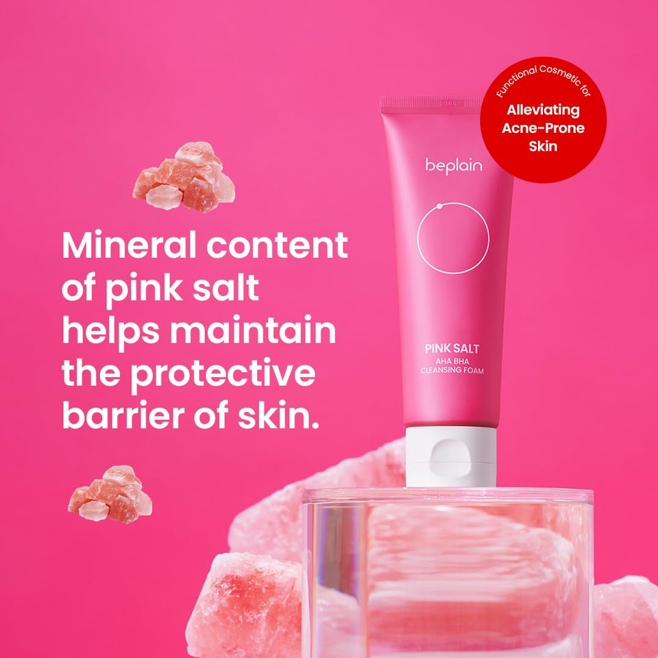 Beplain Pink Salt Aha Bha Cleansing Foam 120Ml With Enriched Pink Salt And Vegan Aha/Bha