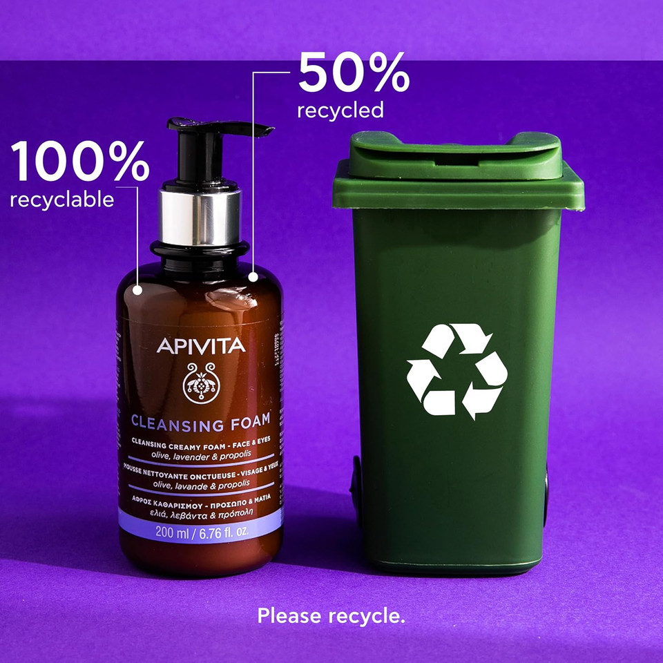 Apivita Cleansing Foam | Hydrating & Soothing Cleansing Creamy Foam For Face & Eyes With Olive, Lavender & Propolis, 200 Ml / 6.67 Oz