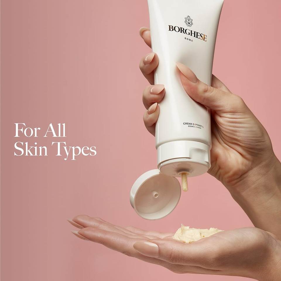 Borghese Crema Saponetta Creme Cleanser - Gentle Face Cleanser For Enlarged Pores, Tone & Texture With Sea Salt & Hyaluronic Acid, For All Skin Types