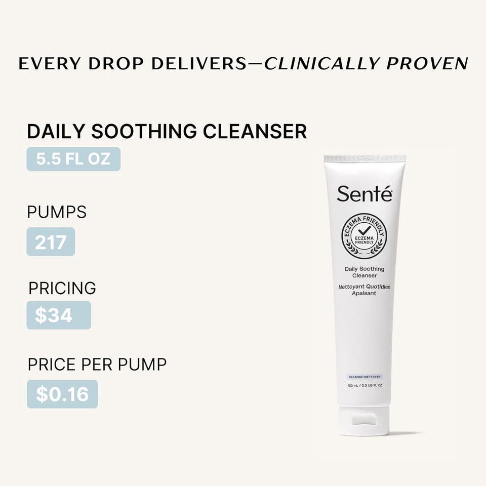 Sente Daily Soothing Facial Cleanser For Dry And Sensitive Skin - Gently Removes Oil, Impurities And Makeup - With Vitamin E - 5.5 Fl Oz