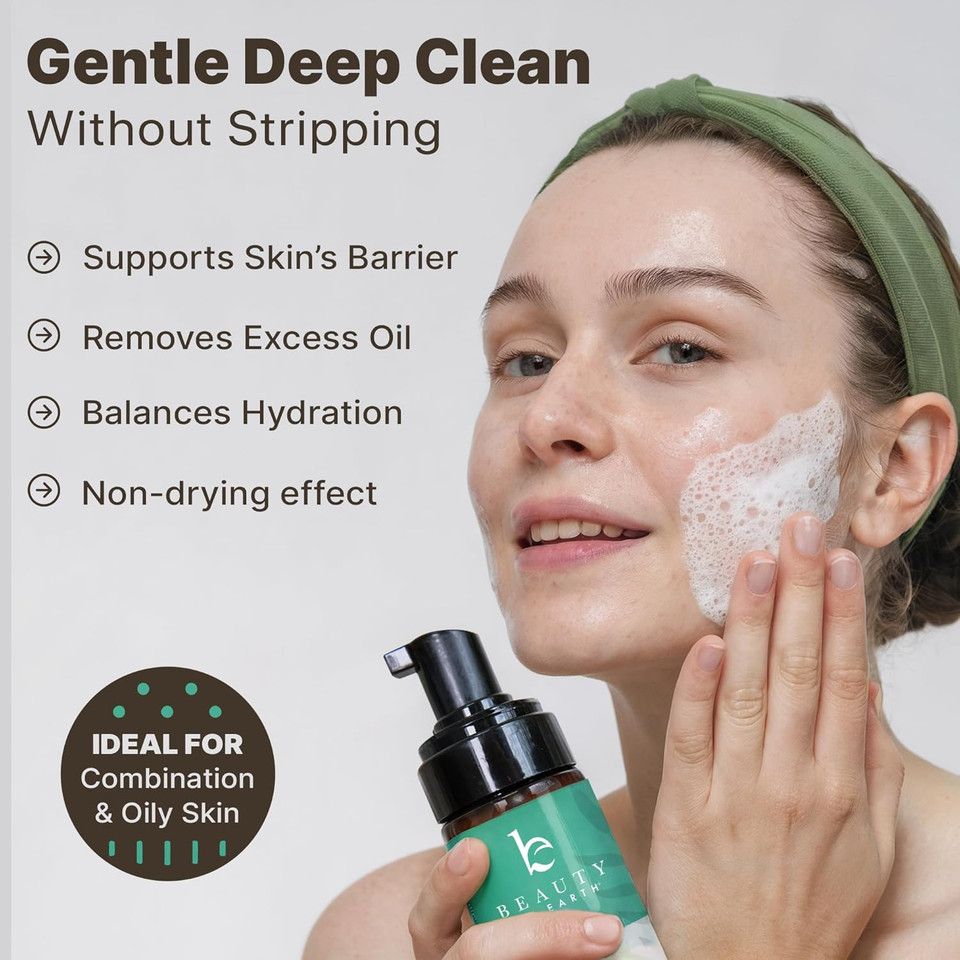 Beauty By Earth Foaming Face Wash Cleanser  Gentle, Non-Toxic Daily Facial Wash For Sensitive & Oily Skin, Natural & Organic Ingredients, Made In Usa