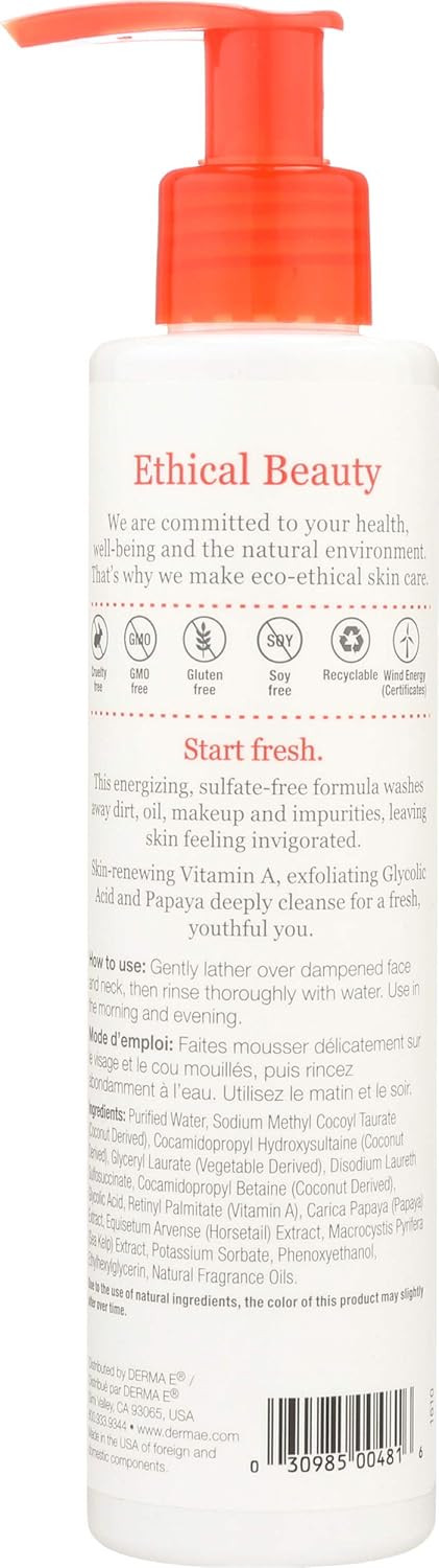 Derma E Anti-Wrinkle Cleanser  Anti-Aging Face Wash With Glycolic Acid And Vitamin A  Gentle Cleansing And Exfoliating Facial Wash Removes Makeup, Oil And Impurities, 6 Oz