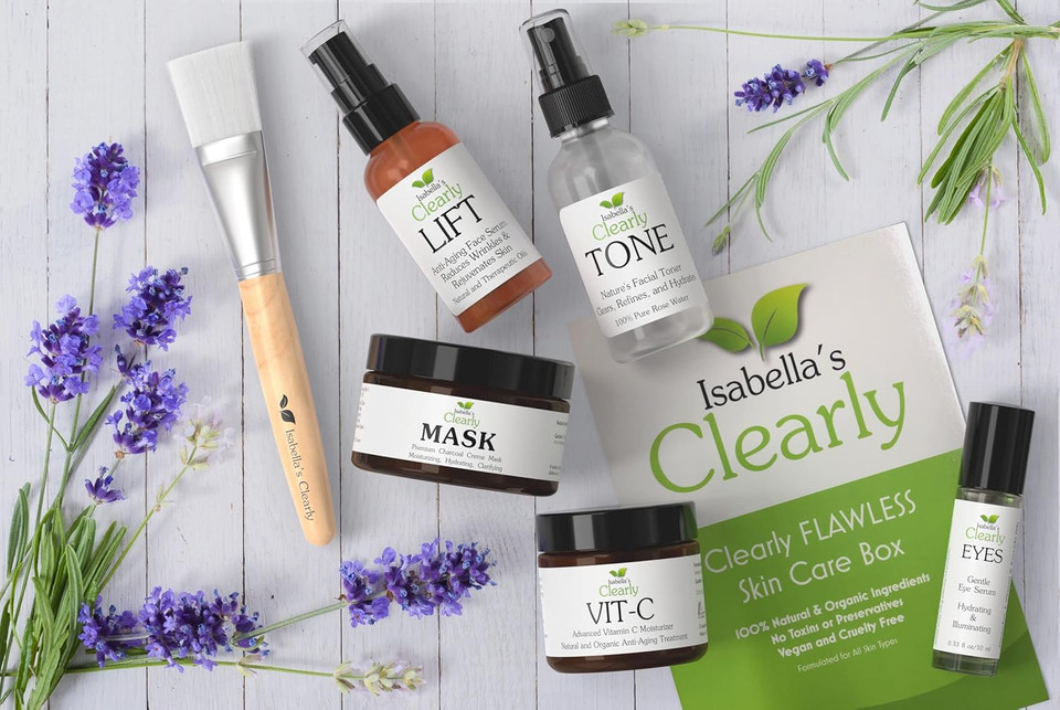 Flawless Natural Skin Care Gift Set For Women | 6 Piece Beauty Set For Her, Birthday, Christmas Gift Idea | Rose Facial Toner, Eye Serum, Face Oil And Cream, Charcoal Mask | Handmade In Usa