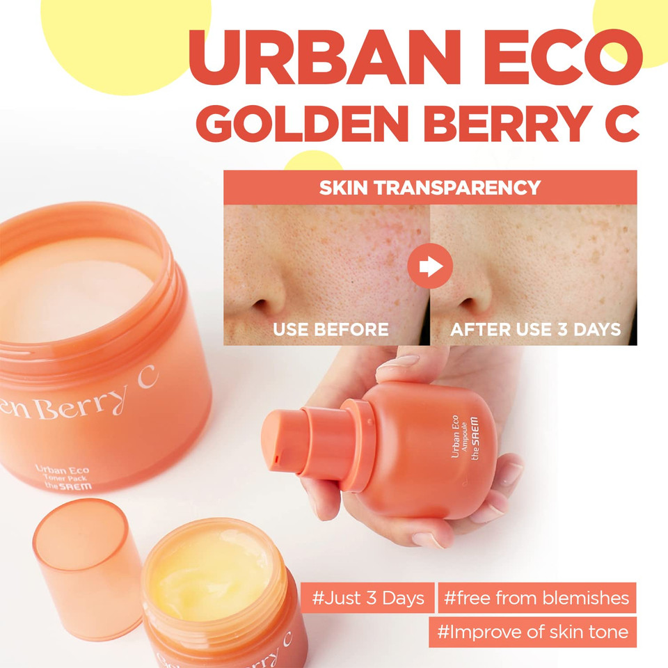 Thesaem Urban Eco Golden Berry C Toner Pack - Toner Pads For Face With Peruvian Golden Berry Extract - Skin Resurfacing Pads For Blemish, Tone Correction & Hydrating Freckles Remover, 50 Sheets