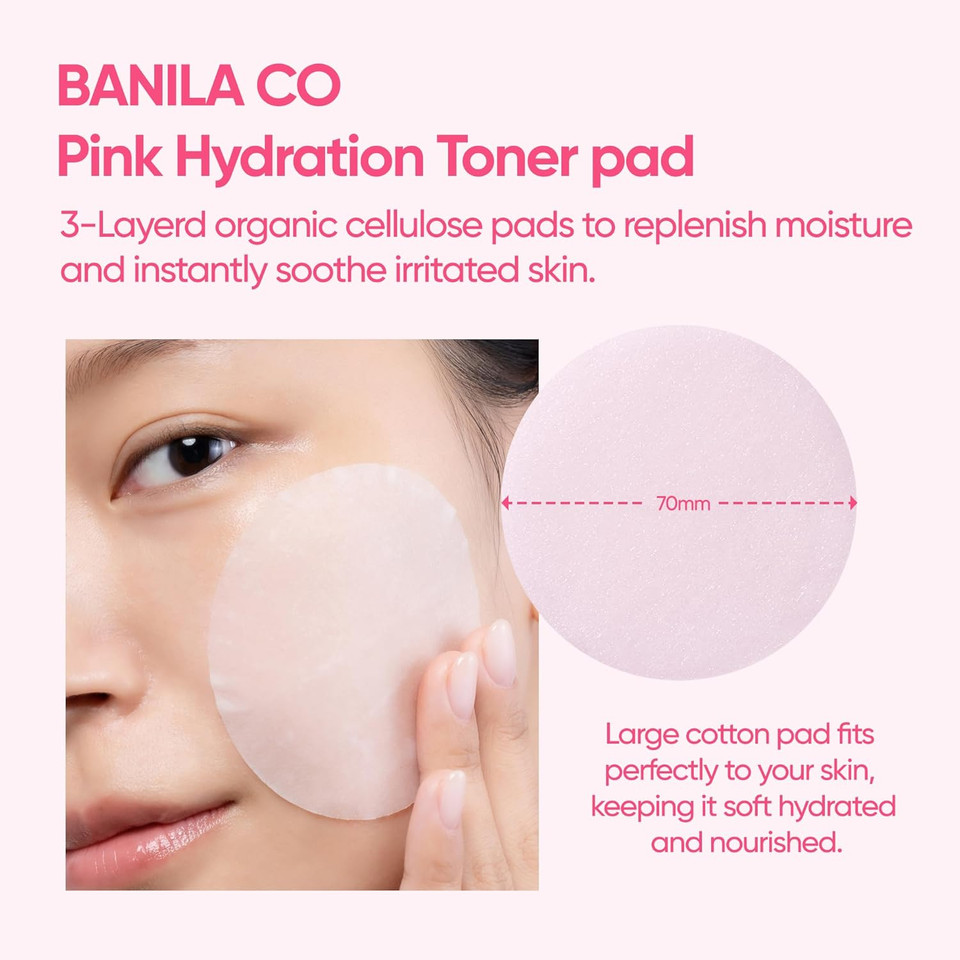 Banila Co Clean It Zero Pink Hydration Toner Pad | Vegan Korean 3-Layered Pads | Hyaluronic Acids And Vitamin Complex To Moisturize And Soothe Skin | Hypoallergenic, Alcohol Free (70 Pads)