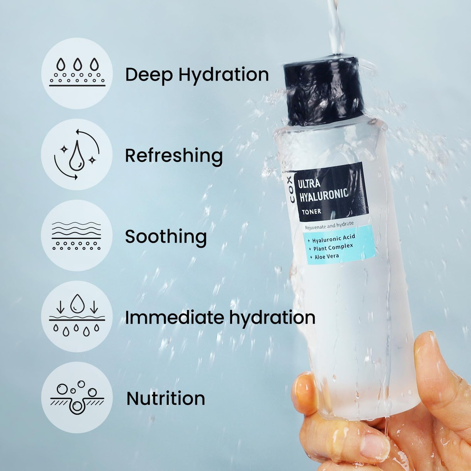 Coxir Ultra Hyaluronic Acid Toner | Hydration-14-Complex| Hydrating, Smoothing, Calming, Moisturizing, Paraben Free, Cruelty Free, Korean Skin Care [150Ml/5.07 Fl.Oz.]
