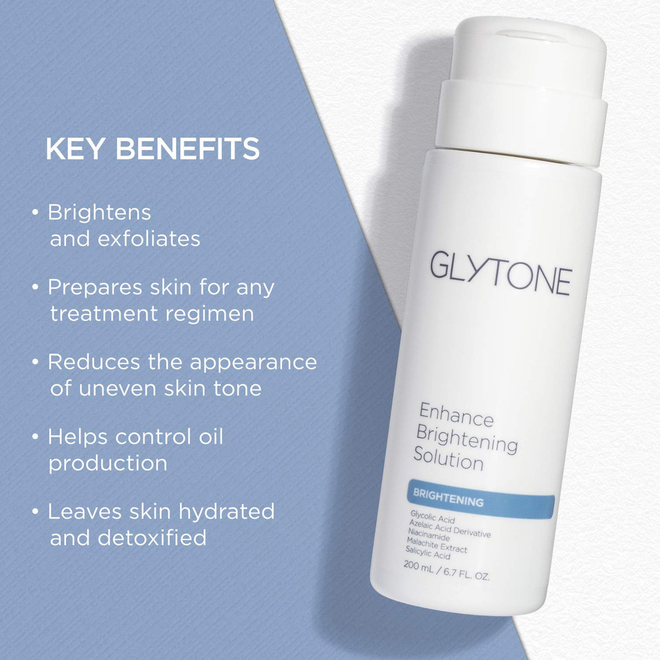 Glytone Enhance Brightening Solution - Glycolic Acid, Azelaic Acid, Niacinamide, Malachite Extract - Prep Skin, Brighten & Unclog Pores - 6.7 Fl. Oz