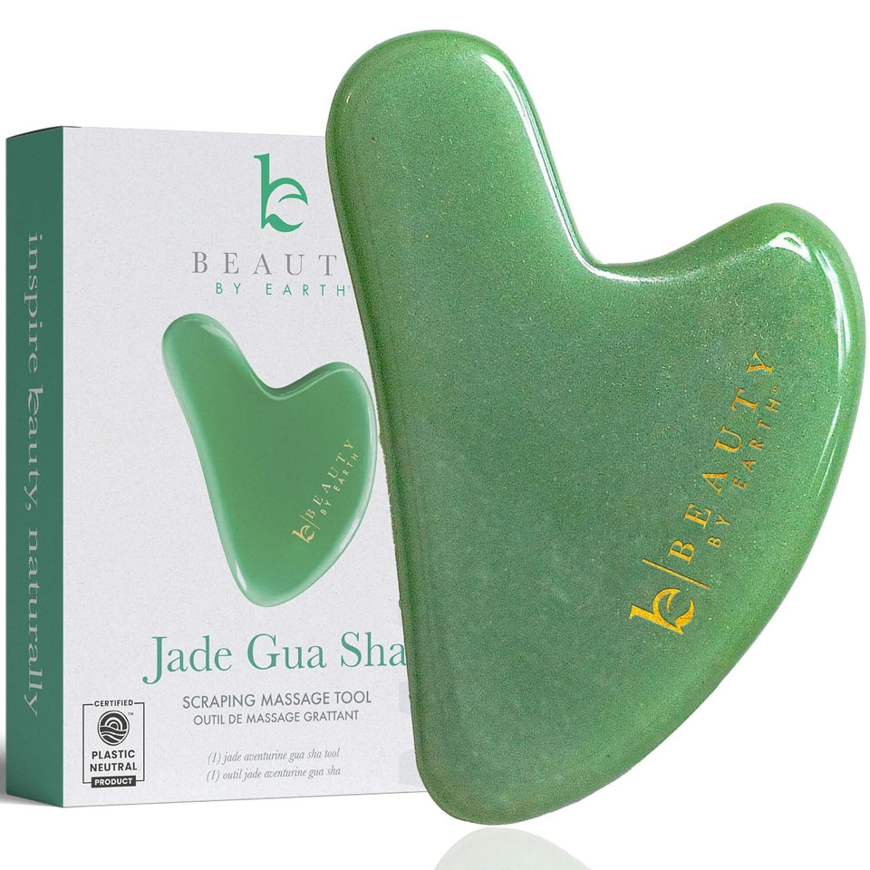 Beauty By Earth Jade Gua Sha - Smoothes Fine Lines & Wrinkles, Face Sculpting Tool For Face Massage, Jaw Massager, Facial Massage Tools, Small Gifts For For Women And Teenage Girls