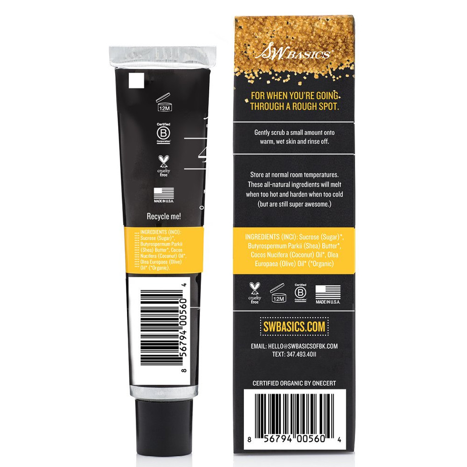 S.W. Basics Cream Scrub Exfoliator For Face And Body, Hydrates And Smooths With Sugar, Shea Butter, Coconut, And Olive Oils, Organic And Cruelty Free, 2.0 Oz