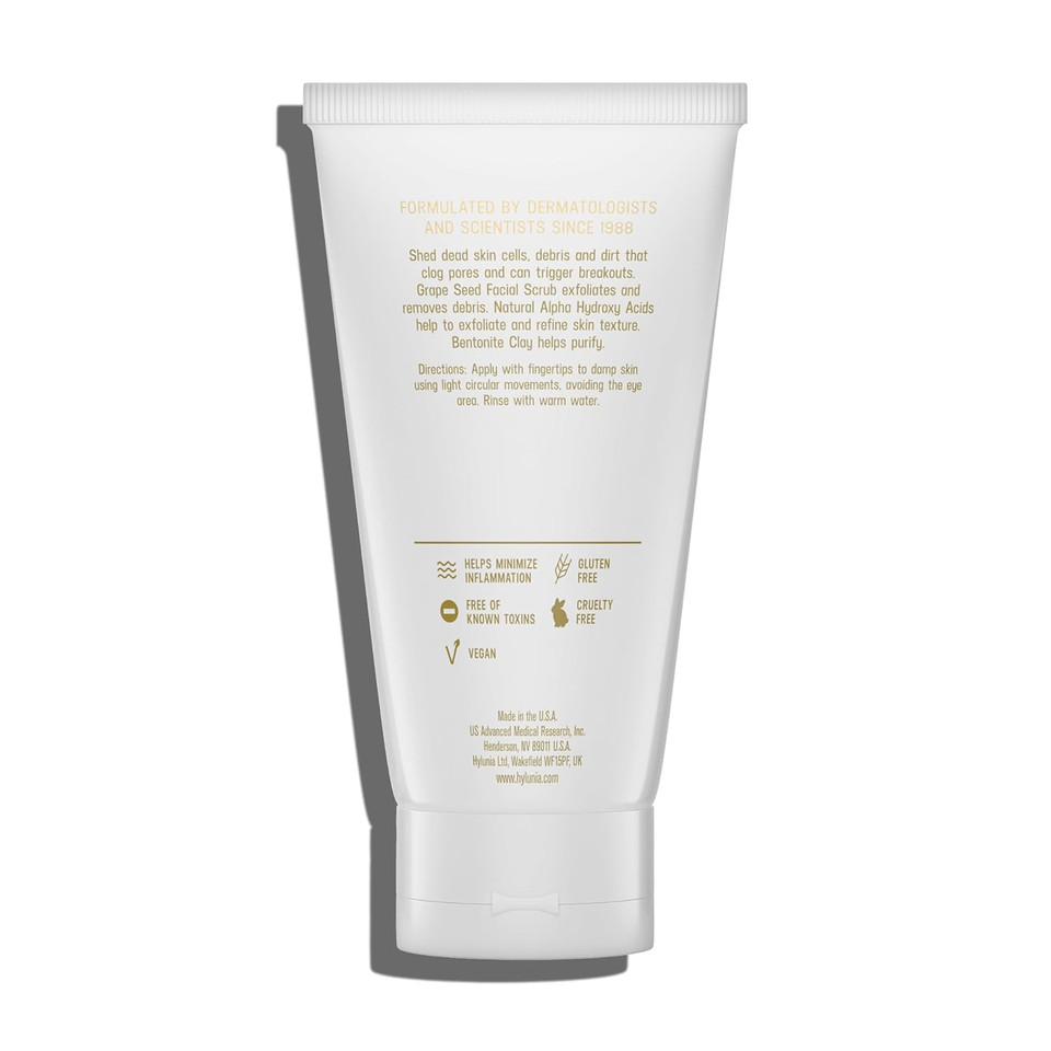 Hylunia Skincare Grape Seed Facial Scrub  Gentle Exfoliating Face Scrub With Ground Grape Seed, Bentonite Clay, And Alpha Hydroxy Acid For Smooth, Glowing Skin And Refined Pores, 5.1Oz ?