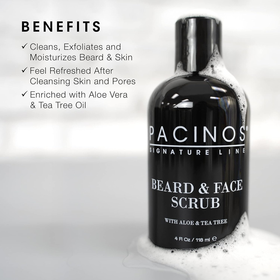 Pacinos Shave System, Beard And Face Scrub, Men'S Skin Care, Best Organic Natural Shampoo, Aloe Vera And Tea Tree Extract, Removes Impurities, 4 Oz Pacinos Shave System, Beard And Face Scrub, Men'S Skin Care, Best Organic Natural Shampoo, Aloe Vera And Tea Tree Extract, Removes Impurities, 4 Oz