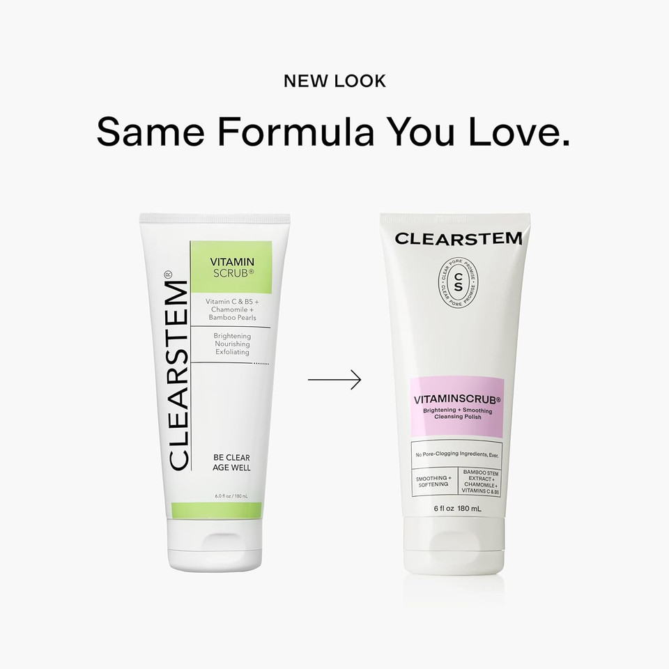 Clearstem - Vitaminscrub - Antioxidant-Infused Scrub Cleanser - Exfoliating Face Wash + Body Scrub - Vitamin C, Hemp, Bamboo - Skin Care Products - Vegan, Gluten Free, Cruelty Free - 6 Fl Oz / 177Ml