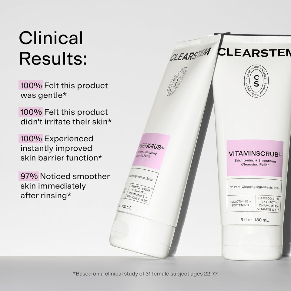 Clearstem - Vitaminscrub - Antioxidant-Infused Scrub Cleanser - Exfoliating Face Wash + Body Scrub - Vitamin C, Hemp, Bamboo - Skin Care Products - Vegan, Gluten Free, Cruelty Free - 6 Fl Oz / 177Ml