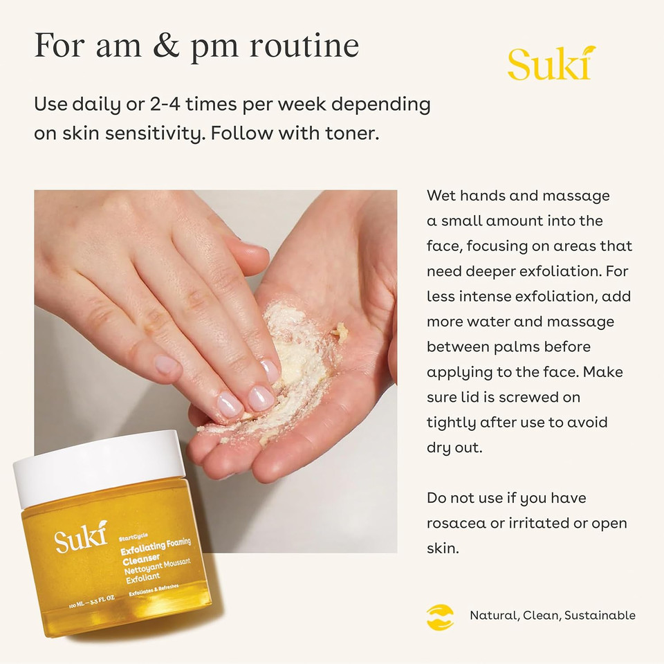 Face Scrub Exfoliating Face Wash | Suki Skincare Exfoliate Foaming Cleanser, Gentle Daily Scrub With Colloidal Oat & Raw Sugar, Natural Deep Pore Cleaner & Microdermabrasion Facial Exfoliator 3.38 Oz