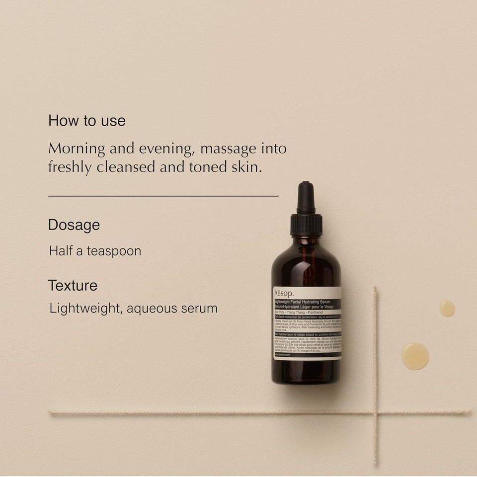 Aesop Lightweight Facial Hydrating Serum | Aloe Vera, Ylang Ylang & Panthenol | Soothes & Hydrates Oily, Sensitive Skin | Ideal For Warm Or Humid Climates | 3.3 Oz