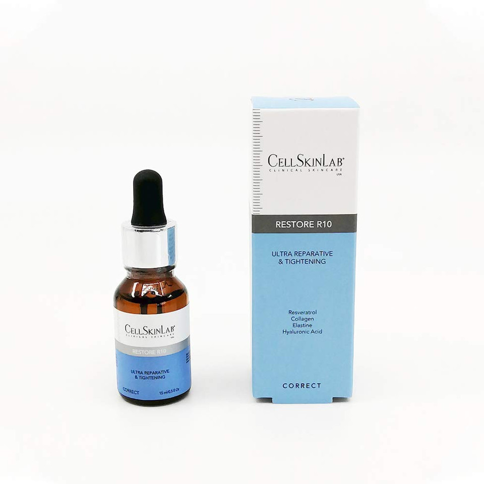 Restoring And Tightening Serum By Cellskinlab  Restore R10 - Reparative Skincare For Damaged Skin  Antiaging Solution With Ultra Clear Resveratrol 10%, Collagen And Elastin