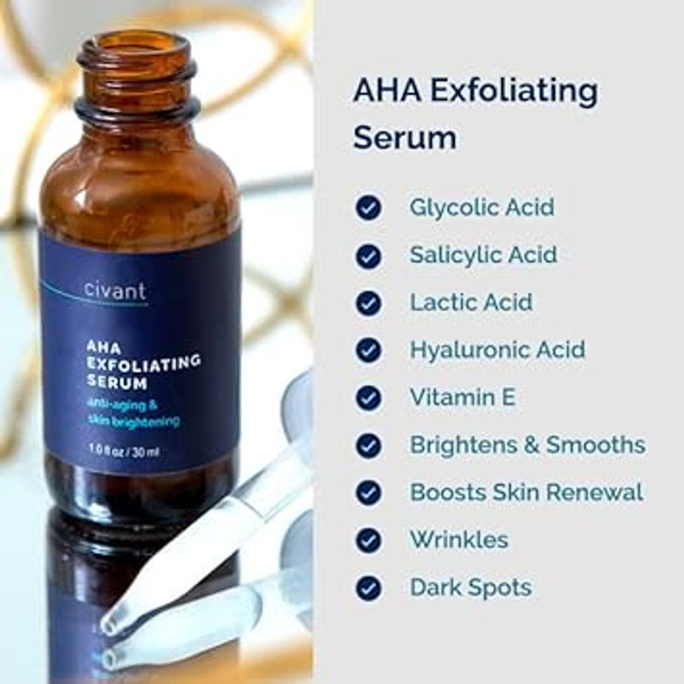 Aha Exfoliating Serum With Glycolic Acid - Face Exfoliant Promoting Faster Skin Renewal And Absorption - Slows Aging - Brightening And Smoothing Toning Solution - Made In The Usa, 1.0 Oz