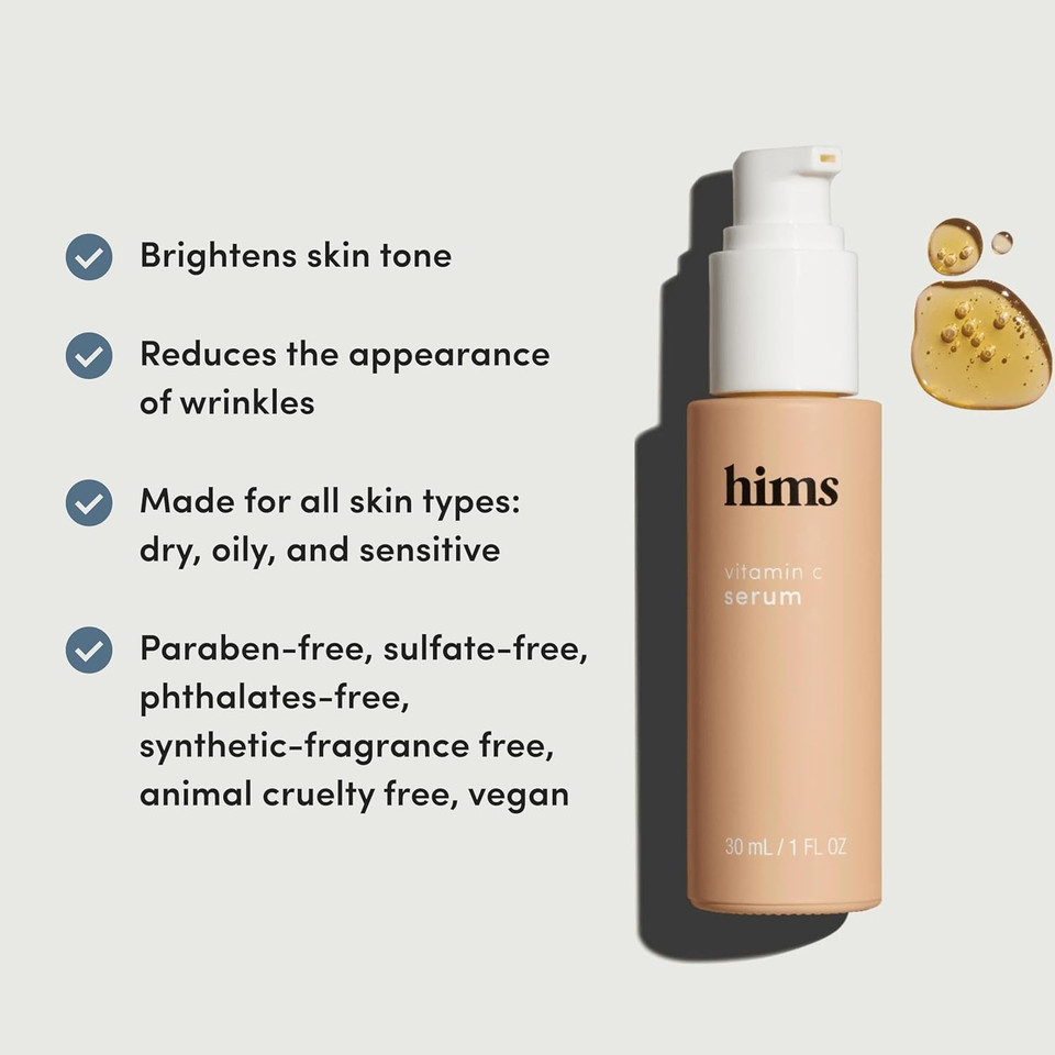 Hims Vitamin C Serum For Men - Brightens, Evens Skin Tone, Reduces Wrinkles - Highly Concentrated Anti-Aging Vitamin C Face Serum For Men - 1 Fl Oz