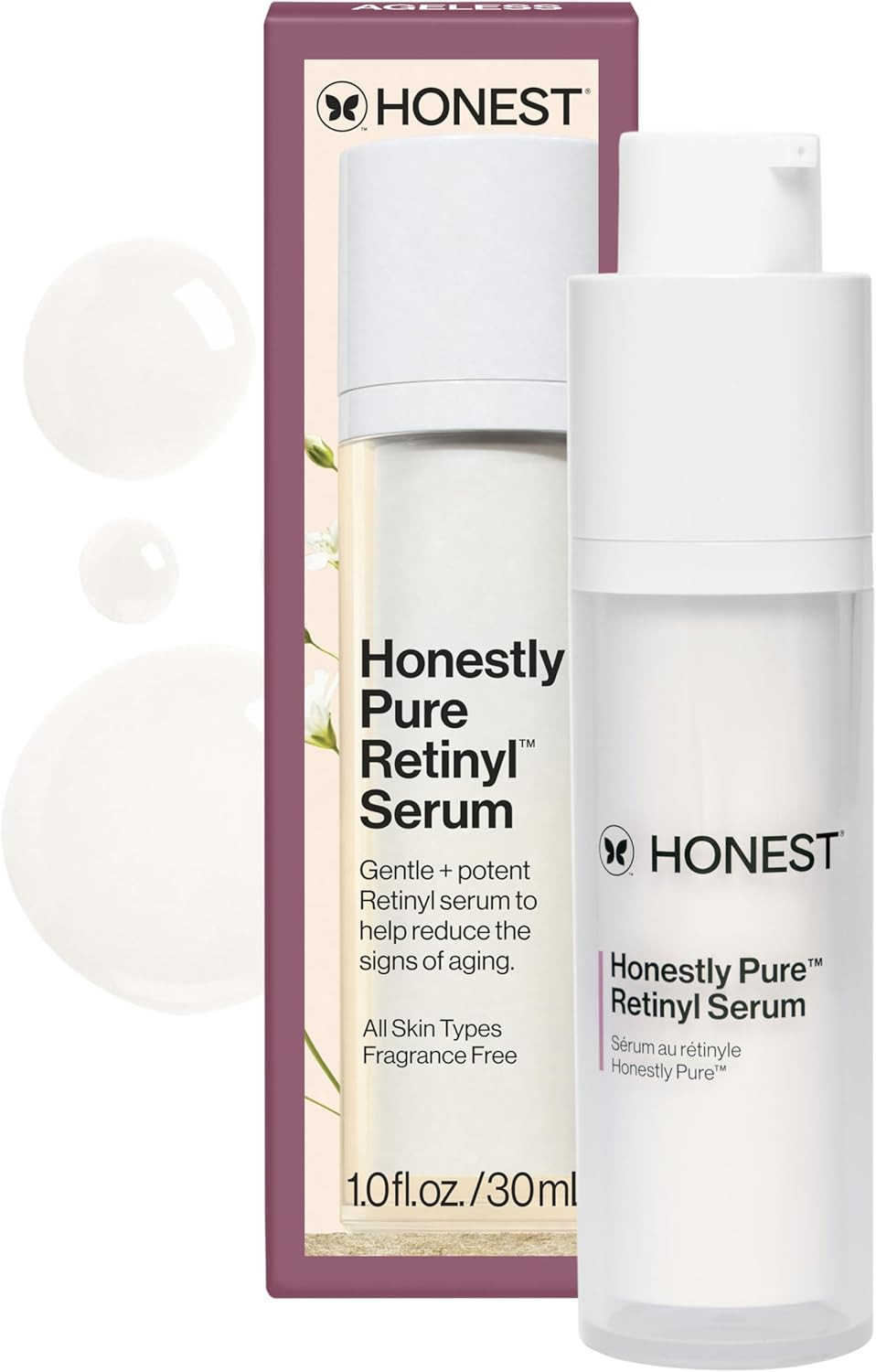 Honest Beauty Honestly Pure Nightly Retinyl Serum | Moisturizes, Exfoliates, + Reduces Fine Lines | Gentle For Sensitive Skin, Fragrance Free, Vegan | 1 Fl Oz
