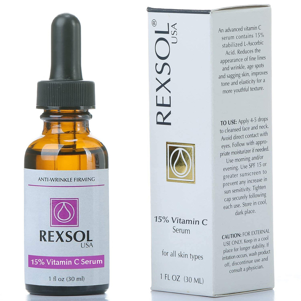 Rexsol 15% Vitamin C Serum - Anti-Wrinkle Firming Formula With Hyaluronic Acid - 30Ml / 1 Fl Oz