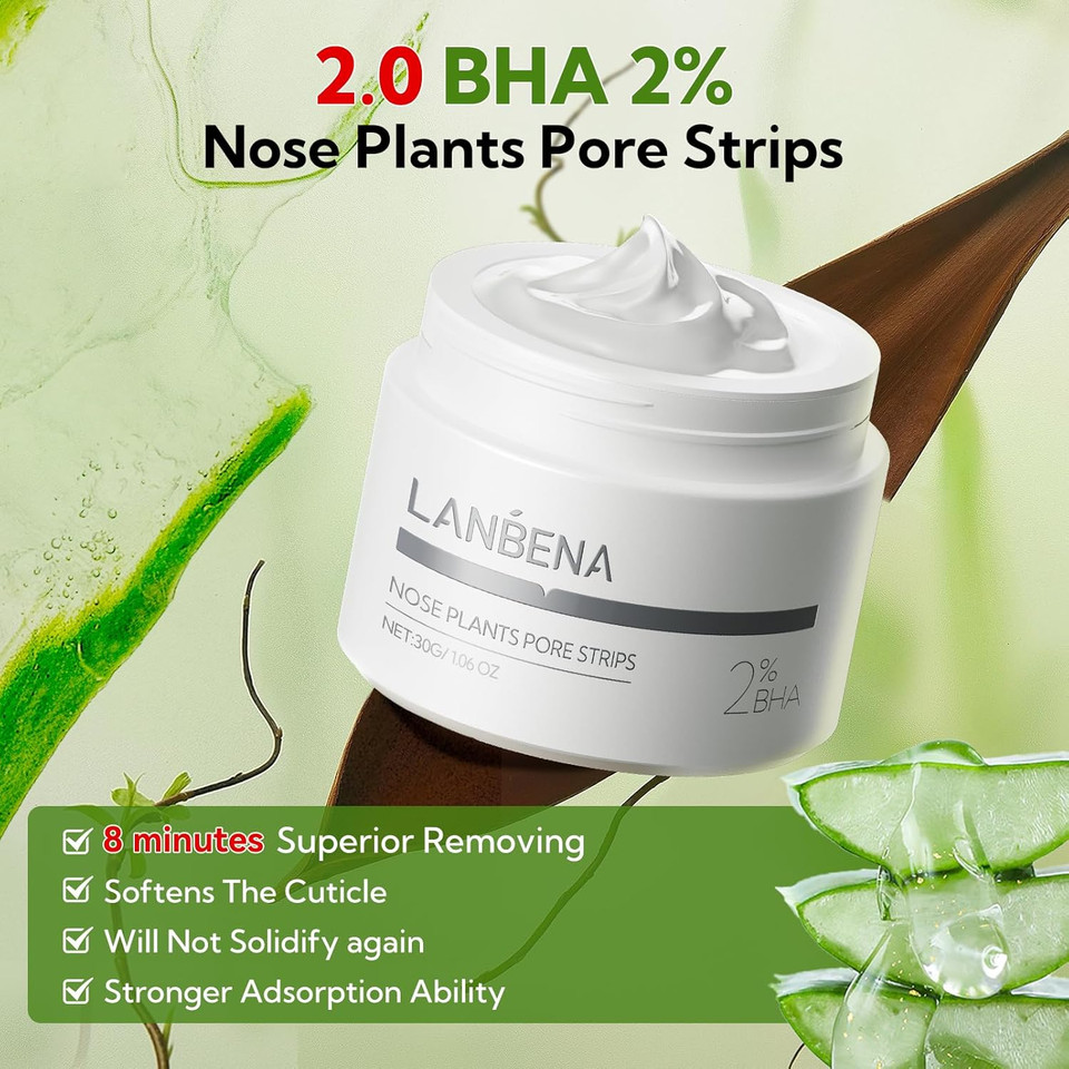 Lanbena Blackhead Remover Nose Pore Strips For Face, 2.0 Upgraded Deep Cleansing Peel Off Mask Nose Strips Skincare For All Skin (1.06 Oz/30G) - 60Pcs Strips