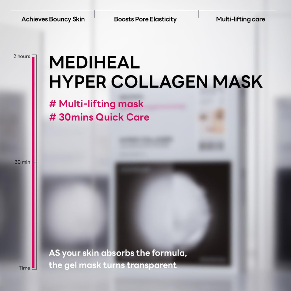 Mediheal Hyper Collagen Real Deep Mask 10Pcs | Collagen Gel Mask For Multi-Lifting Care | Achieves Bouncy Skin | Boosts Pore Elasticity | 30Mins Quick Care