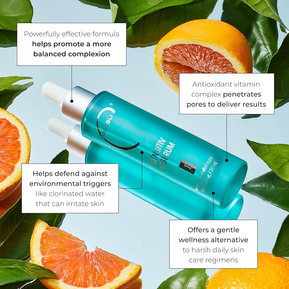 Malibu C Sensitiv C Face Serum - Vitamin C Serum For Combination & Sensitive Skin - Balances, Brightens & Protects With Ascorbic Acid, Allantoin & Pro Vitamin B5 (1 Fl Oz)