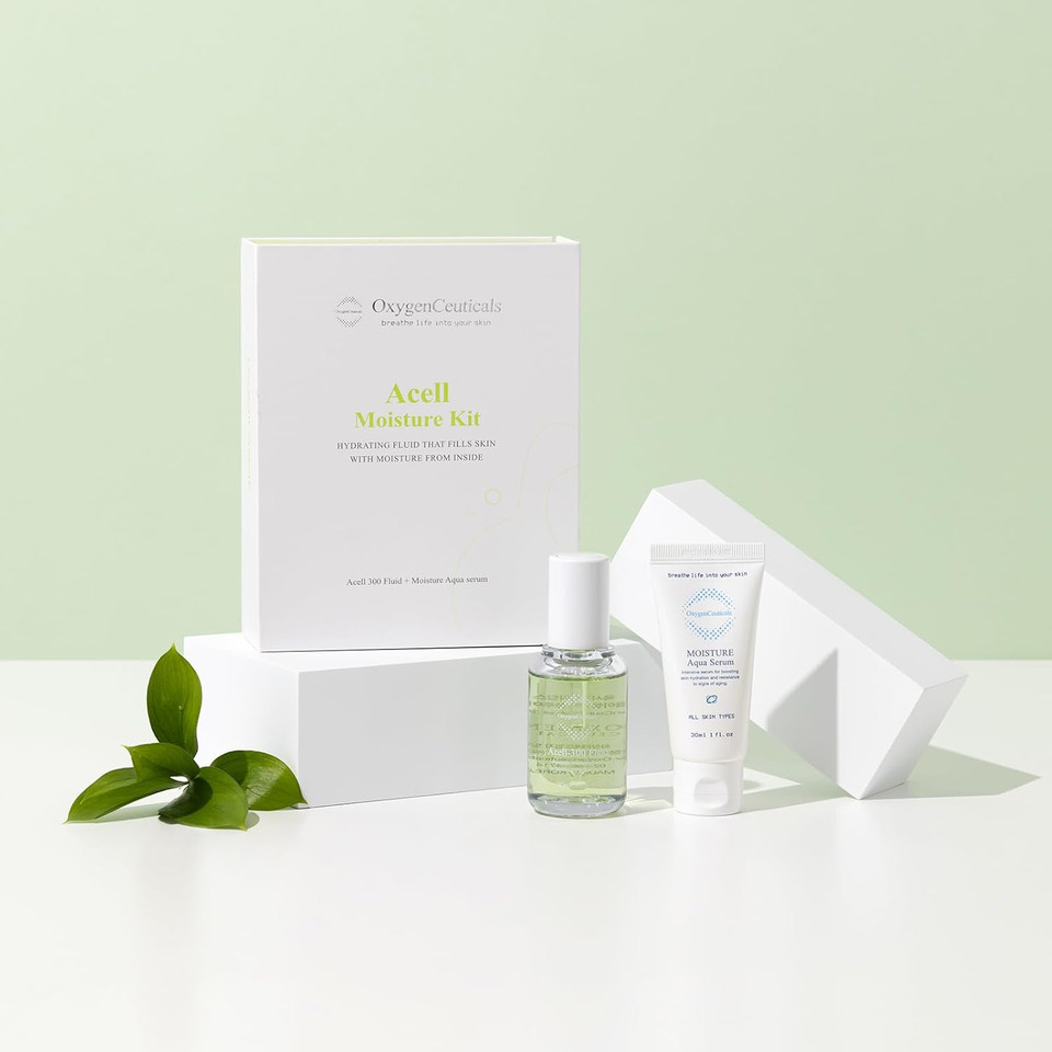 Acell Moisture Kit  Hydrating Serum & Oil-Free Ampoule For Dehydrated Skin, Acell-300 Fluid 30Ml + Moisture Aqua Serum 30Ml
