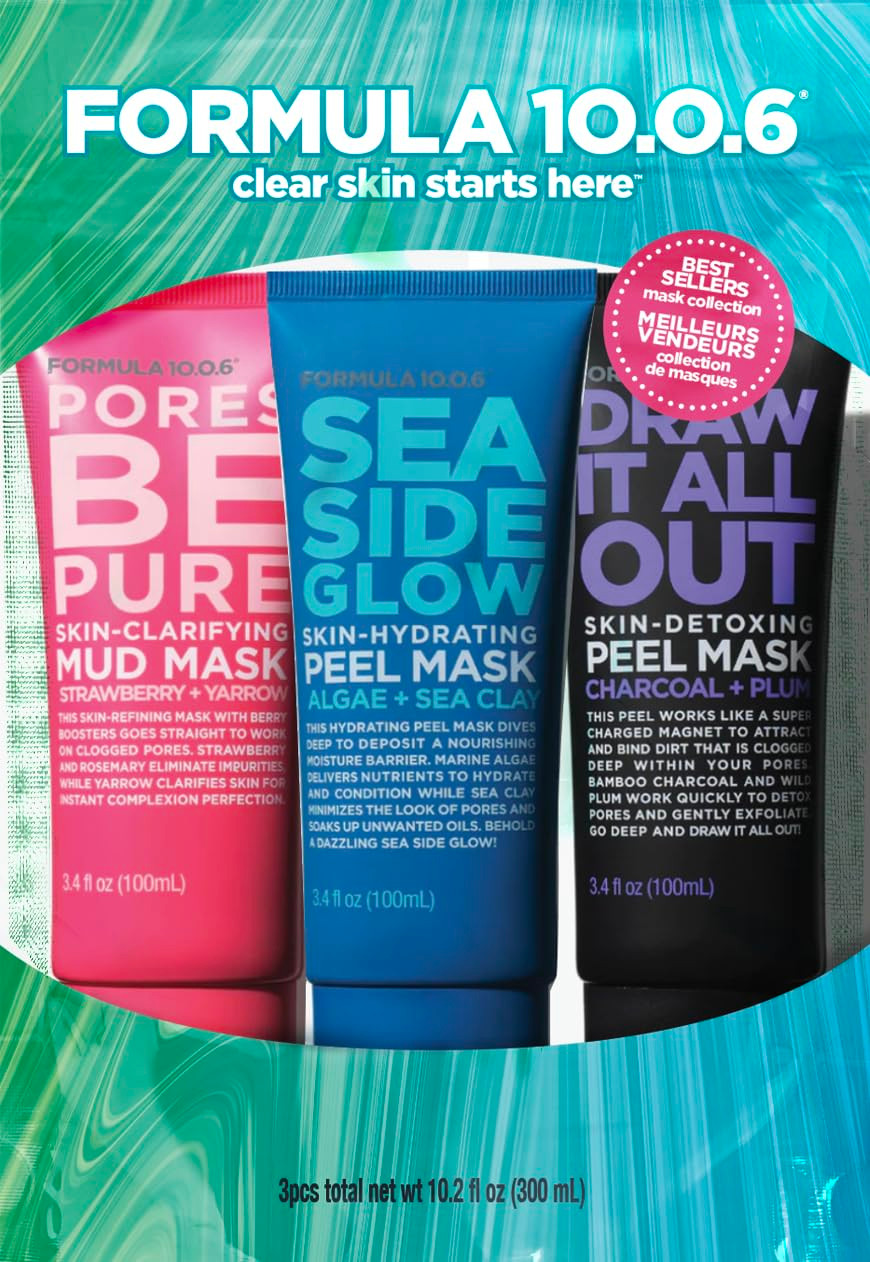 Formula 10.0.6 Face Mask Trio Collection Pouch Pores Be Pure, Sea Side Glow, Draw It All Out (300Ml)