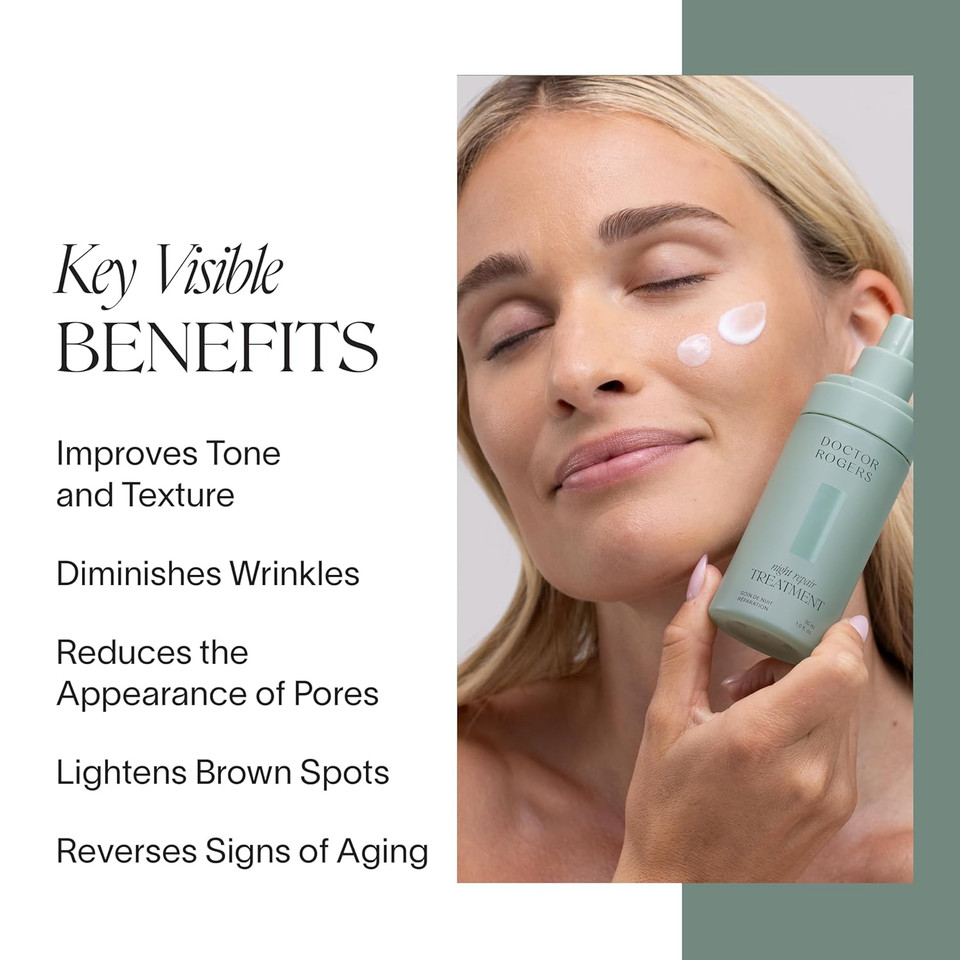 Doctor Rogers Night Repair Treatment. Restoring & Hydrating Anti-Aging Face Serum With Glycolic Acid, 1 Ounce (30 Ml)