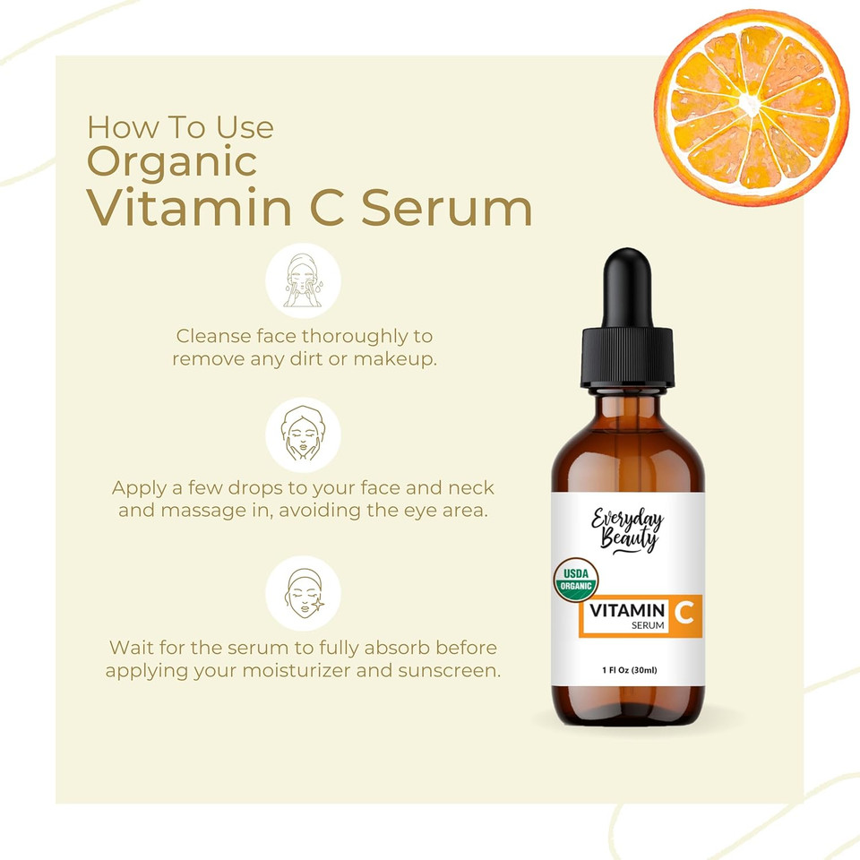Organic Vitamin C Serum For Face - Usda Certified Facial Serum - Anti Aging For Fine Lines & Wrinkles - Potent Botanical Ingredients & Non Gmo - 2.02 Fl Oz Glass Bottle & Dropper
