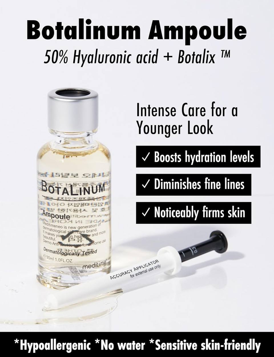 Meditime Botalinum Ampoule - Face Serum & Ampoule With 50% Hyaluronic Acid | Face Lifting & Brightening Serum | Hydrating Serum For Face | Firming Ampoule Korean Skin Care Serum (1.0 Fl. Oz.)