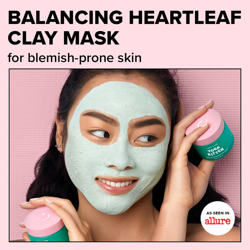 I Dew Care Heartleaf Clay Mask - Yoga Kitten | Wash-Off, For Blemish-Prone With Kaolin, Heartleaf, Tea Tree Extract, Home Spa, Korean Skincare, Glass Skin Look, Soothing, 2.5 Fl Oz