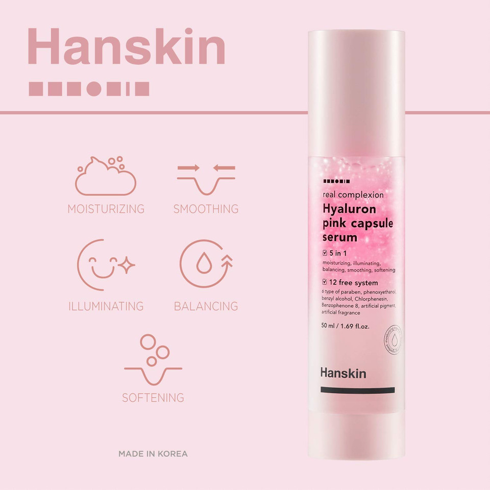 Hanskin Real Complexion Hyaluron Pink Capsule Serum With Vitamin B12, Intensive Moisture Deep Hydration, Hyaluronic Acid [50Ml]