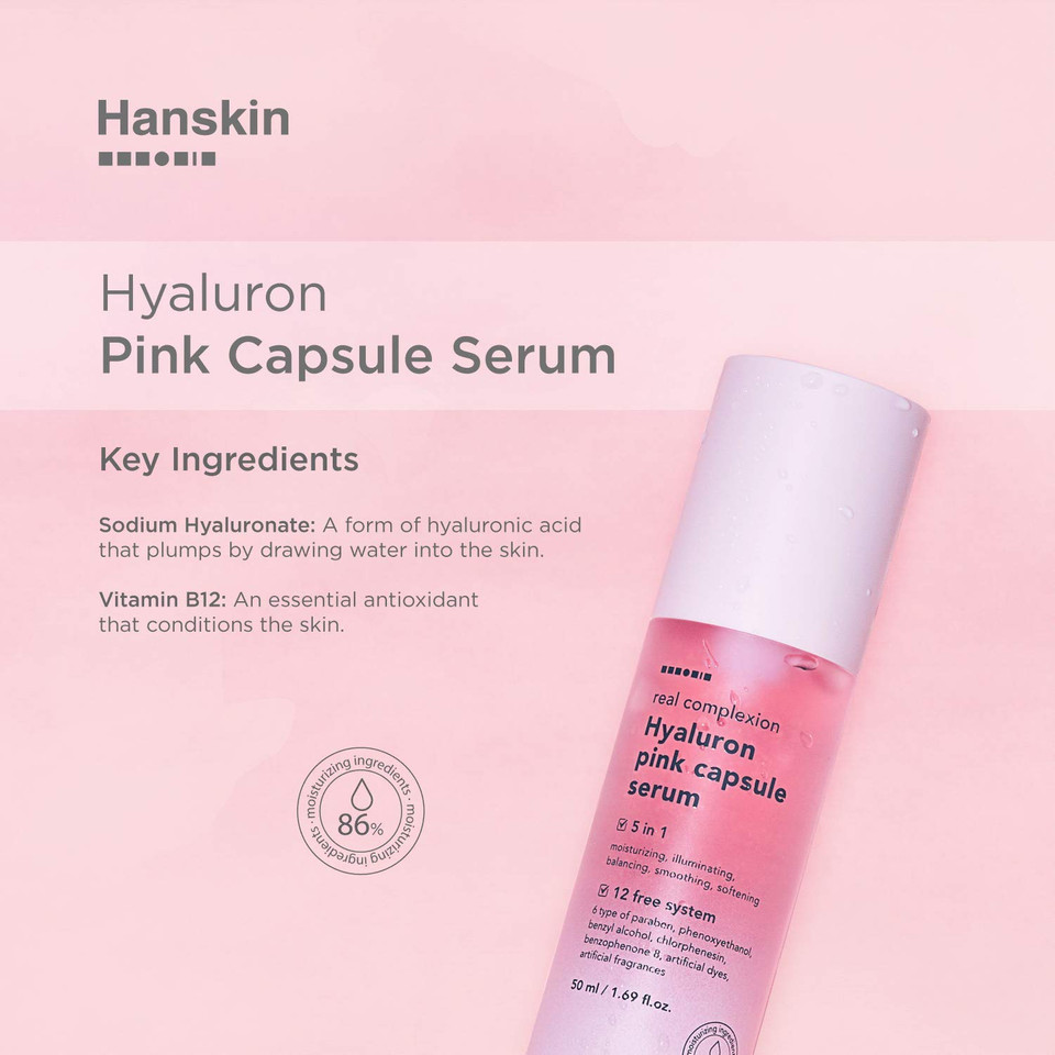 Hanskin Real Complexion Hyaluron Pink Capsule Serum With Vitamin B12, Intensive Moisture Deep Hydration, Hyaluronic Acid [50Ml]