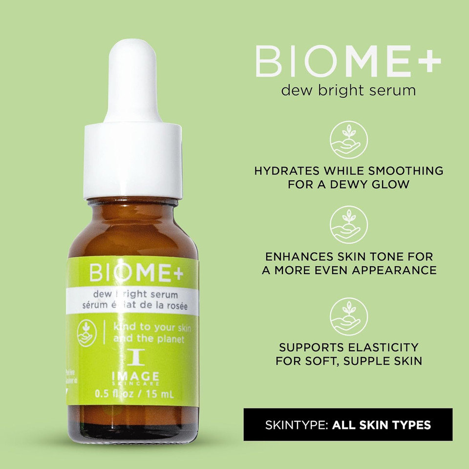 Image Skincare, Biome+ Dew Bright Serum, Microbiome Friendly Facial Serum, Boosts Luminosity And Enhances Elasticity