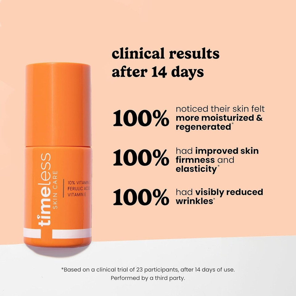 Timeless Skin Care Vitamin C Serum With Vitamin E & Ferulic Acid - Serum - For Oily & Dry Skin - Fragrance-Free - 28 Single-Use Pouches