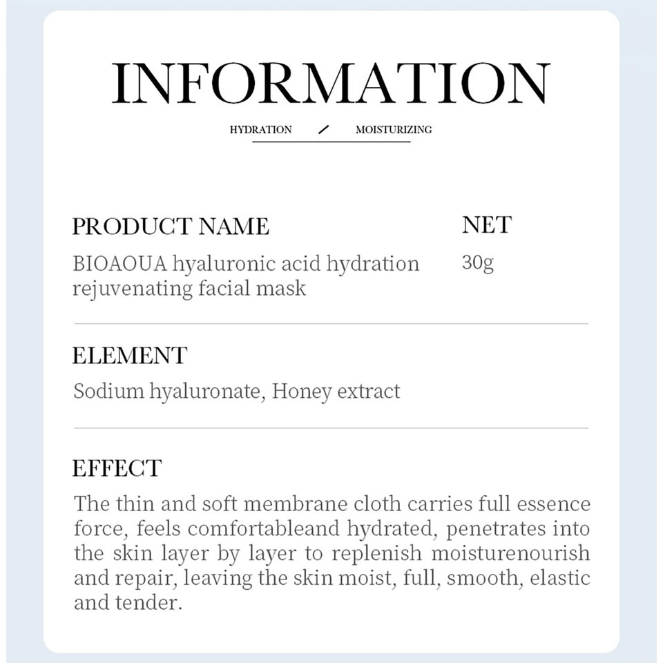 Bioaqua Facial Mask Firming Deeply Nourish Moisturizing 98% Natural Extract Hydrating Face Mask 5Pcs Set (Honey (Anti-Aging))