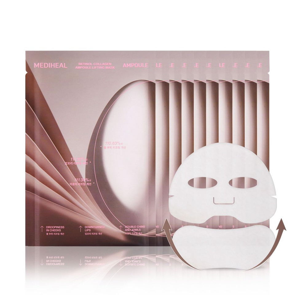 Mediheal Retinol Collagen Ampoule Lifting Mask (4 Counts) For V Line Mask Anti-Aging - Helps Reduce Fine Lines & Wrinkles, And Smoothens Skin